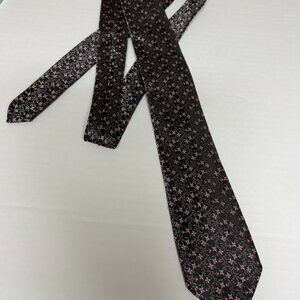 Apt 9 men's black tie with silver and pink roses, polyester